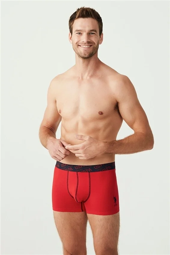 يو اس بولو اسن BASE. Polo Assn. Men's Red - Gray Melange - Navy Blue 3-Piece Boxer 80336
