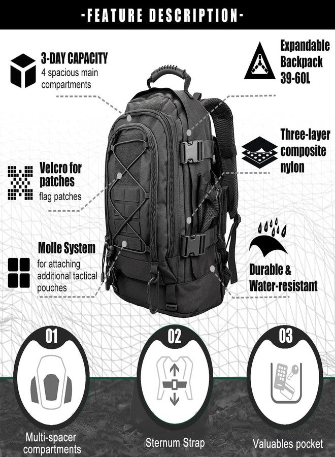 Miramrax Tactical Backpack Military Hiking Daypack - Molle Backpack for Men 3 Day Assault Pack Bug Out Bag for Camping Travel Army Hunting Gym Rucksack Survival (Black) - Image 3