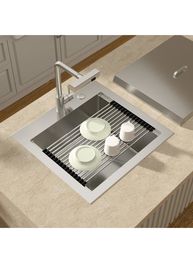 Lordear 21" x 20" Outdoor Kitchen Workstation Sink with Pull Out Faucet 16 Gauge Stainless Steel Bar Prep Sink - Image 3