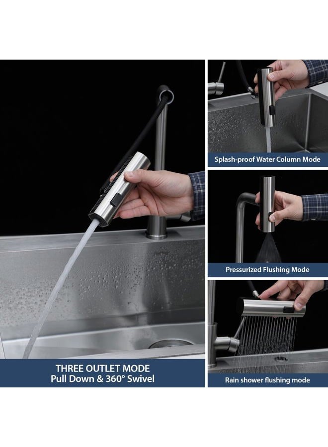 Lordear 21" x 20" Outdoor Kitchen Workstation Sink with Pull Out Faucet 16 Gauge Stainless Steel Bar Prep Sink - Image 5