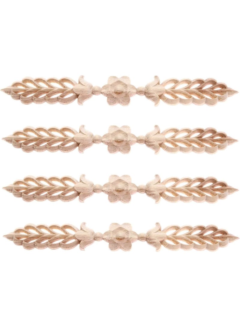 SYOSI Wood Appliques, 4-Pack Decorative Onlays for Furniture, Leaf and Flower Center Side Decals, Corner Frame Wall Cabinet Bed Ceiling Molding Embellishments, 24.5x3.5cm Natural Wood - Image 1