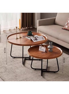 Generic R Coffee Table Nesting - Set of 2 Side Set  Circular and Marble Pattern Wooden Industrial Tables  - Image 2