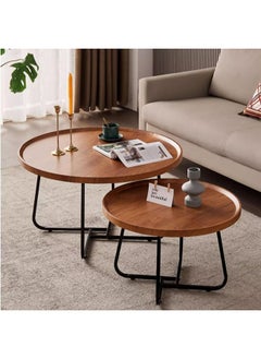 Generic R Coffee Table Nesting - Set of 2 Side Set  Circular and Marble Pattern Wooden Industrial Tables  - Image 3