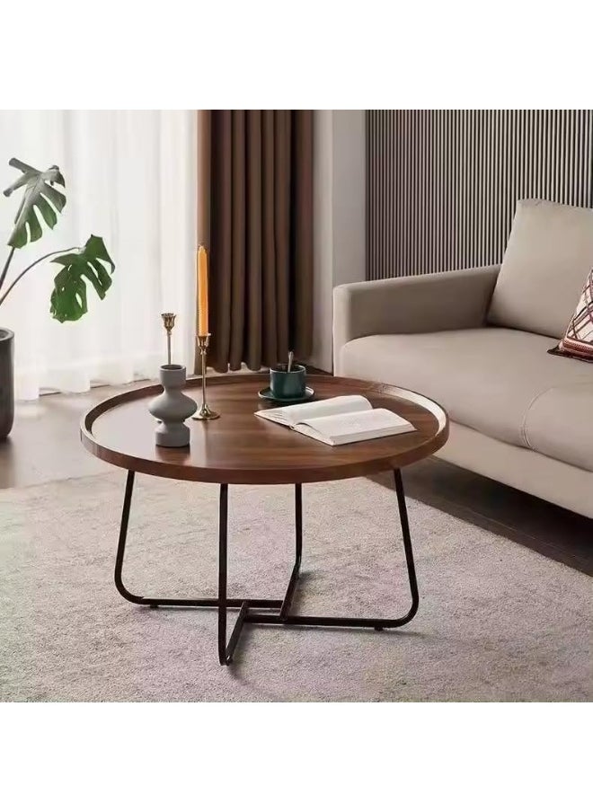 Generic - R Coffee Table Nesting - Set of 2 Side Set  Circular and Marble Pattern Wooden Industrial Tables - Image 1