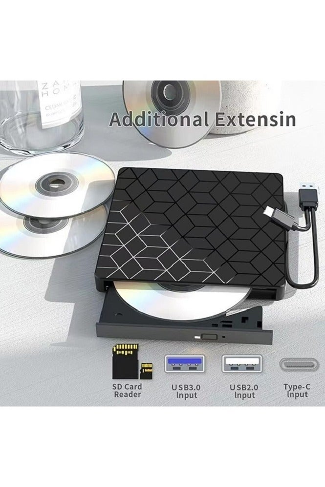 Portable External CD/DVD Drive, 7-in-1USB 3.0 Slim Portable CD/DVD Burner, CD ROM Player, External Drive with with 4 USB Ports and 2 SD Card Slots | Plug & Play for Windows 11/10/8/7, Mac OS, Linux (BLACK) - Image 4