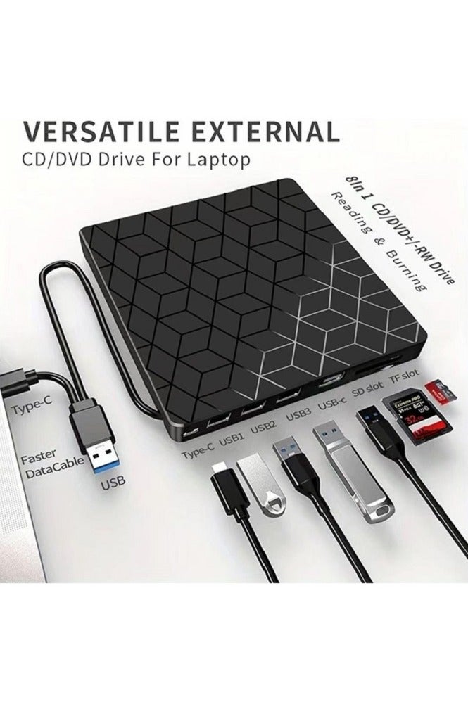 Portable External CD/DVD Drive, 7-in-1USB 3.0 Slim Portable CD/DVD Burner, CD ROM Player, External Drive with with 4 USB Ports and 2 SD Card Slots | Plug & Play for Windows 11/10/8/7, Mac OS, Linux (BLACK) - Image 5