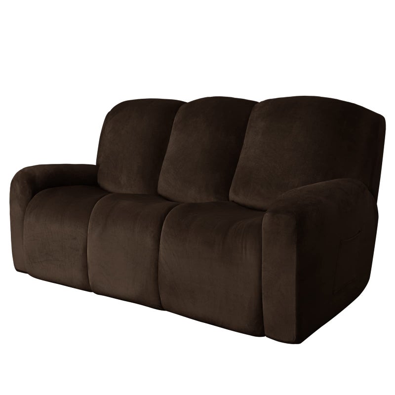 Easy-Going EasyGoing Velvet 8Pieces Recliner Couch Covers Reclining Couch Covers for 3 Seat Recliner Sofa Slipcovers Thick Soft Washable Sofa Brown