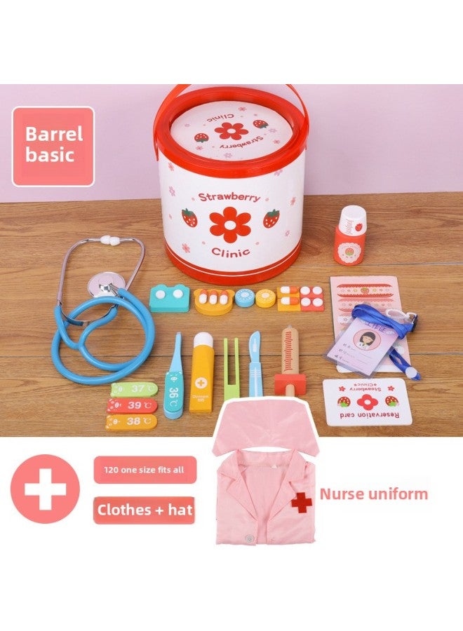 Wooden Artificial Medical Kit Children's Toy Set Girl Boy's Tool Injection Nurse Doctor's Toy Medicine Box-Color:Barrel Small Doctor [basic] + Powder Clothes  - Image 1
