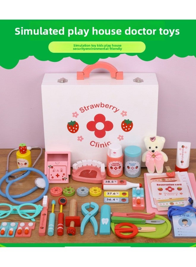 Wooden Artificial Medical Kit Children's Toy Set Girl Boy's Tool Injection Nurse Doctor's Toy Medicine Box-Color:Barrel Small Doctor [basic] + Powder Clothes  - Image 3