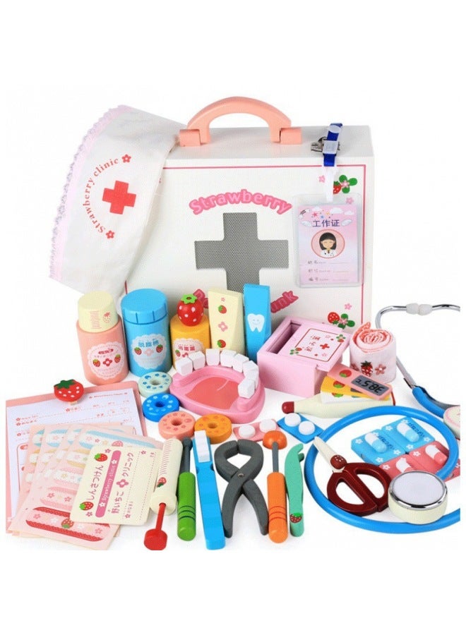 Wooden Artificial Medical Kit Children's Toy Set Girl Boy's Tool Injection Nurse Doctor's Toy Medicine Box-Color:Barrel Small Doctor [basic] + Powder Clothes  - Image 5