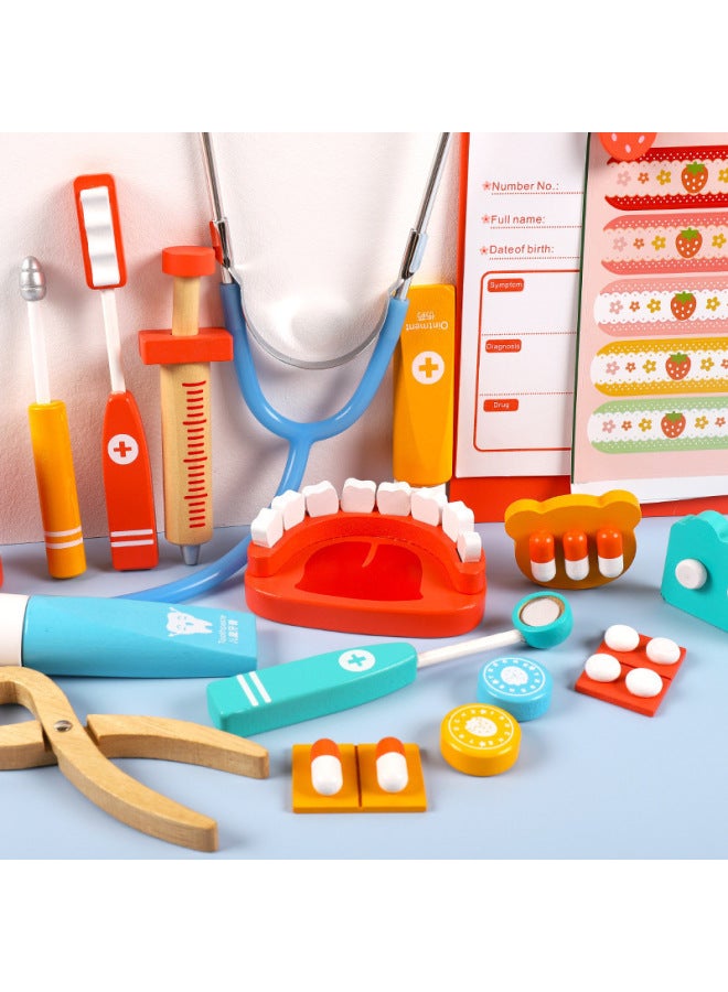 Wooden Artificial Medical Kit Children's Toy Set Girl Boy's Tool Injection Nurse Doctor's Toy Medicine Box-Color:Barrel Small Doctor [basic] + Powder Clothes  - Image 4