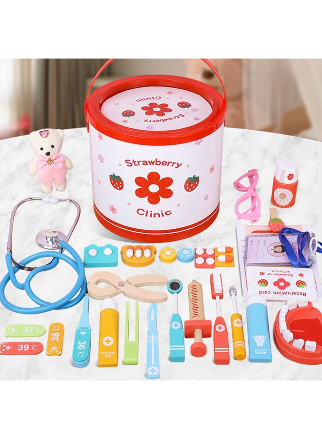 Wooden Artificial Medical Kit Children's Toy Set Girl Boy's Tool Injection Nurse Doctor's Toy Medicine Box-Color:Barrel Small Doctor [basic] + Powder Clothes  - Image 2