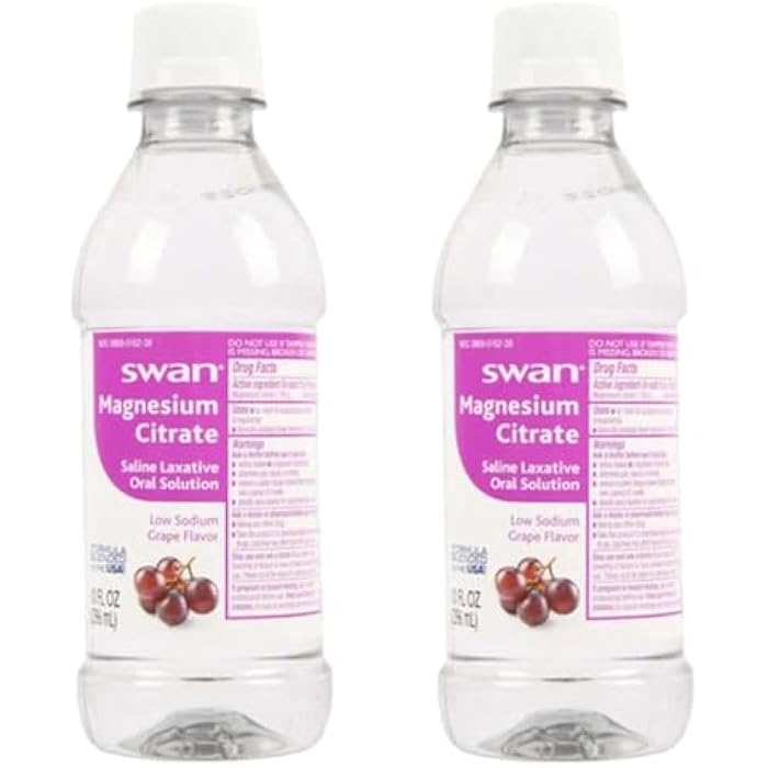 Swan Magnesium Citrate Oral Laxitive Solution for Occasional Constipation Grape Flavor (2-10oz Bottles)