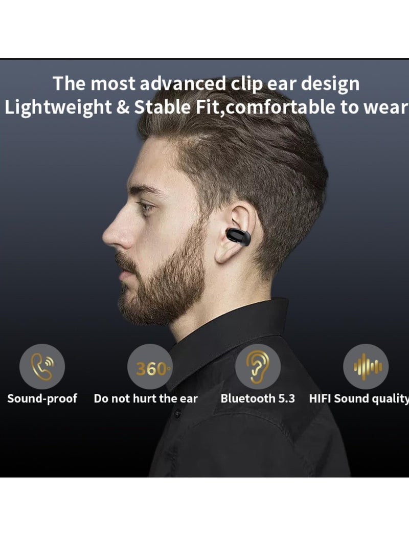 SYOSI Open Ear Clip Headphones, Clip On Earbuds Wireless Open Ear Headphones, Bluetooth 5.3, 80 Hours Playtime with Charging Case, Headphones with Mic Waterproof Sport Earbuds for Running (Black) - Image 2