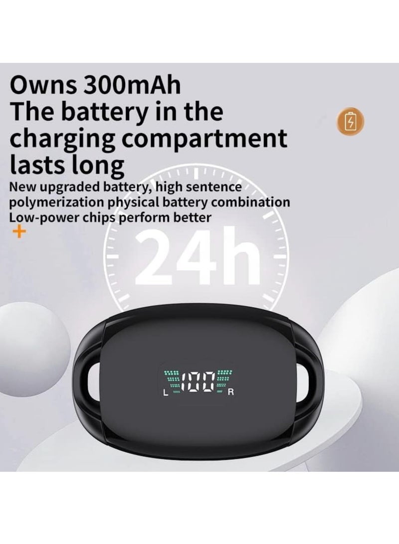 SYOSI Open Ear Clip Headphones, Clip On Earbuds Wireless Open Ear Headphones, Bluetooth 5.3, 80 Hours Playtime with Charging Case, Headphones with Mic Waterproof Sport Earbuds for Running (Black) - Image 4