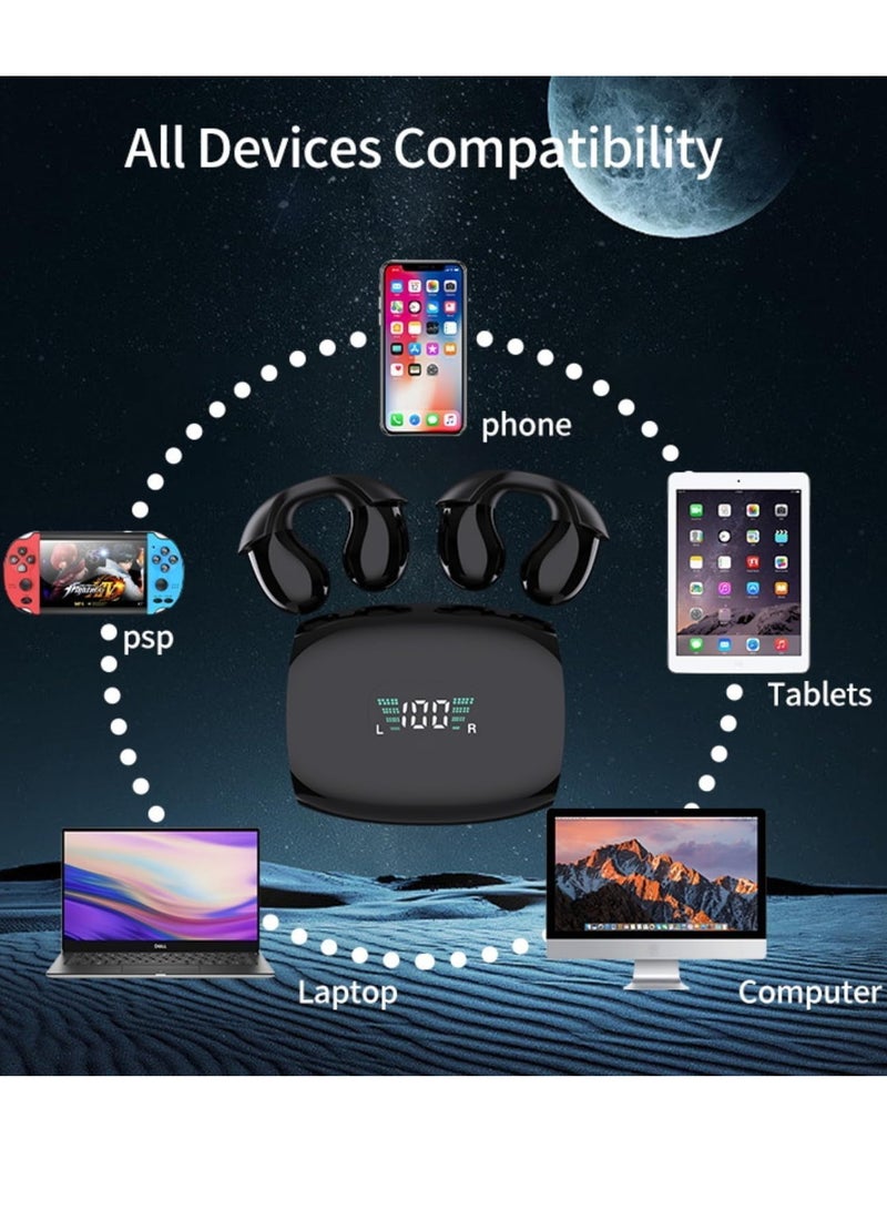 SYOSI Open Ear Clip Headphones, Clip On Earbuds Wireless Open Ear Headphones, Bluetooth 5.3, 80 Hours Playtime with Charging Case, Headphones with Mic Waterproof Sport Earbuds for Running (Black) - Image 3