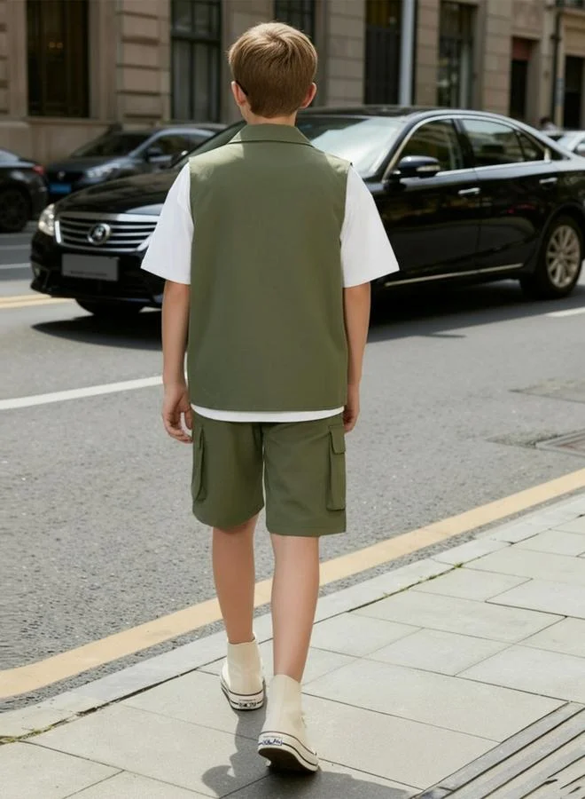 تايك تو مجموعة من تيشيرت وجاكيت بلا أكمام وشورت كارجو 3 قطع