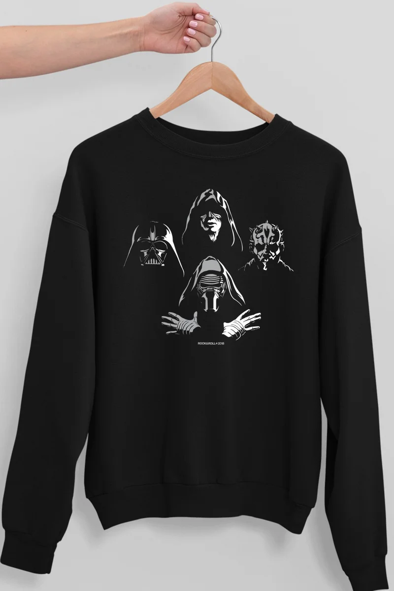 روك اند رول Four Heads Star Wars Black Crew Neck Thick Men's Sweatshirt
