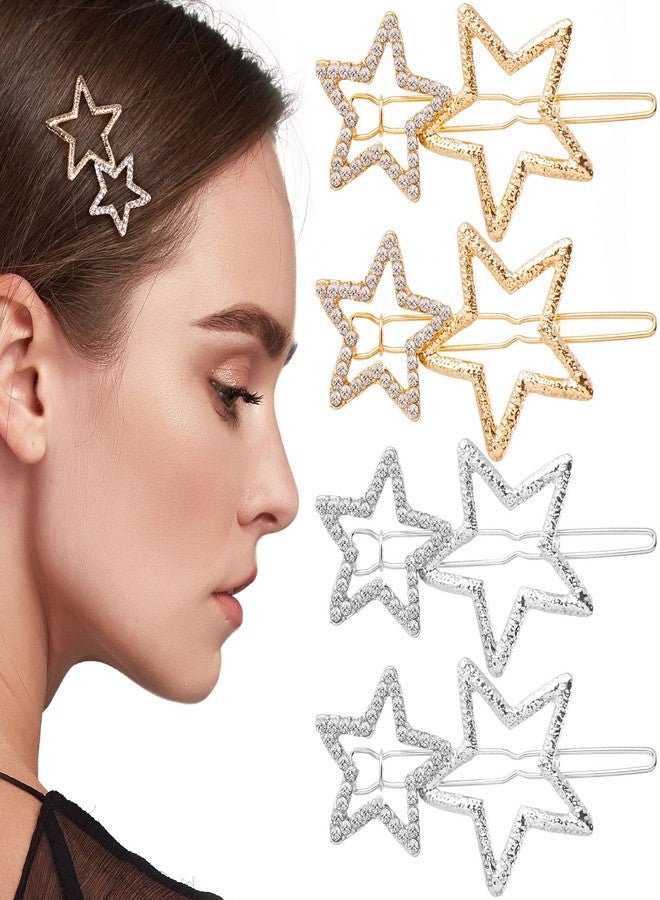 OIIKI Star Hair Accessories: 8pcs Elegant Metal Rhinestone Geometric Hairpins - Silver Golden Hollow Clips for Women, Girls' Styling - Image 1