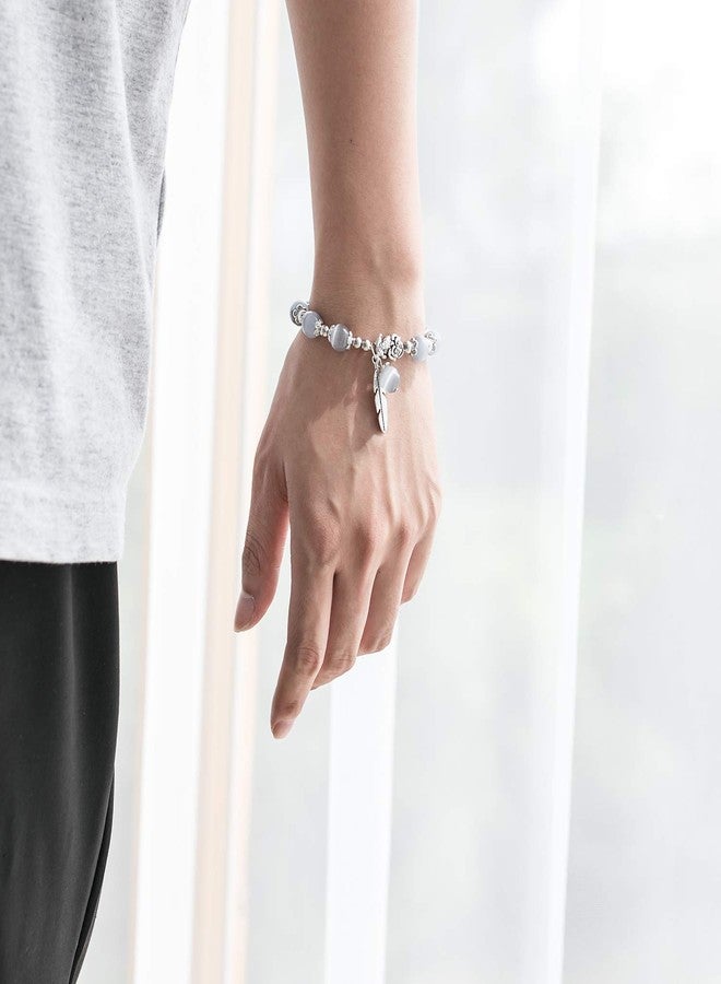 MANRUO Feng Shui The Best 10mm Natural Tiger's Eye Beads Bracelet with Silver Plated Pi Xiu/Pi Yao Pendant Amulet Bangle Attract Lucky Wealthy (Grey) - Image 5