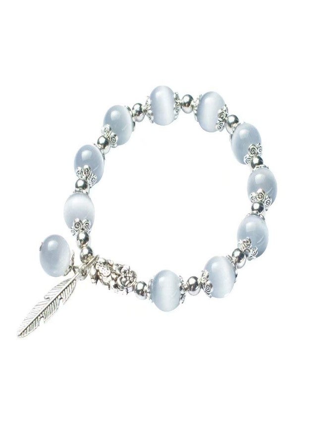 MANRUO Feng Shui The Best 10mm Natural Tiger's Eye Beads Bracelet with Silver Plated Pi Xiu/Pi Yao Pendant Amulet Bangle Attract Lucky Wealthy (Grey) - Image 1