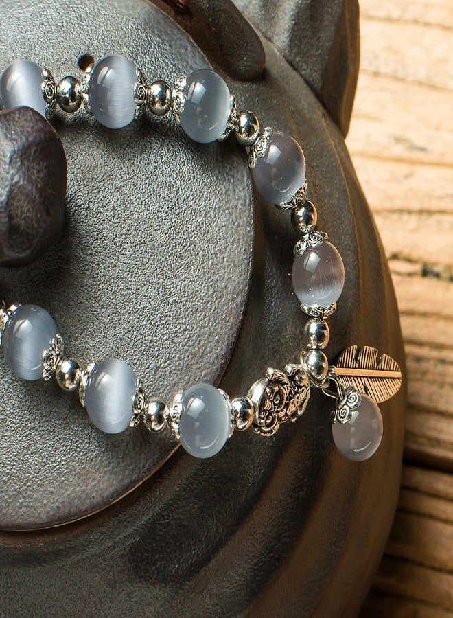 MANRUO Feng Shui The Best 10mm Natural Tiger's Eye Beads Bracelet with Silver Plated Pi Xiu/Pi Yao Pendant Amulet Bangle Attract Lucky Wealthy (Grey) - Image 3