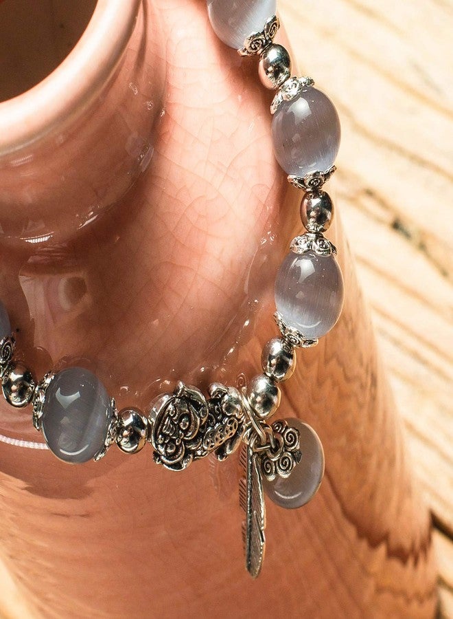 MANRUO Feng Shui The Best 10mm Natural Tiger's Eye Beads Bracelet with Silver Plated Pi Xiu/Pi Yao Pendant Amulet Bangle Attract Lucky Wealthy (Grey) - Image 4