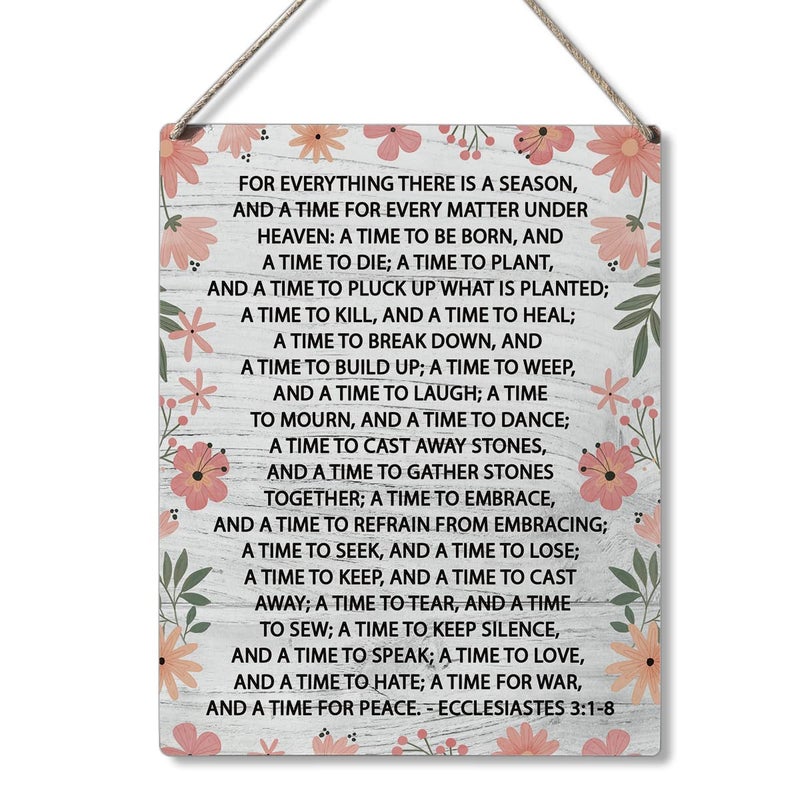 Qious Inspirational Bible Gift Signs for Everything There is a Season and a Time for Every Matter Under Heaven Wooden Hanging Sign Religious Scripture Art Wall Home Decoration 10 x 8 Inches