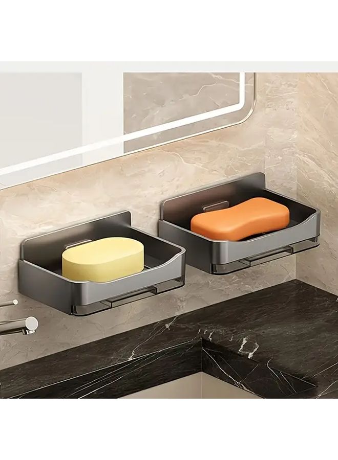 Gray Perforation Free Soap Holder Wall Mounted With Drain Box Bathroom Organizer - Image 1