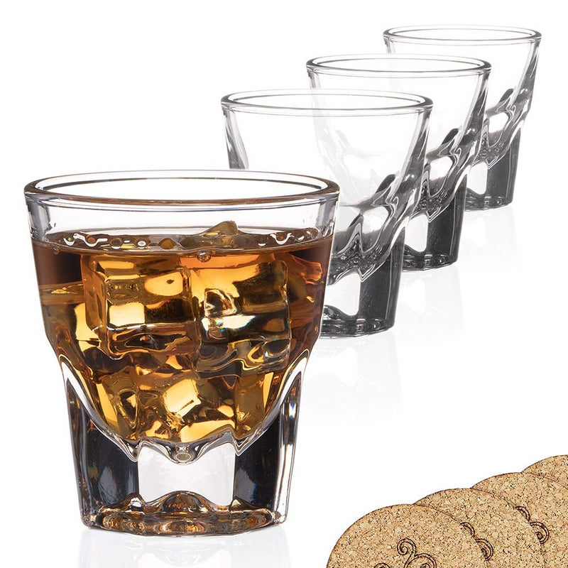 ECODESIGN-US ECODESIGN-US Set of 4 Gibraltar Rocks/Espresso Glasses - 4.5 Ounce - for Cortado Coffee Shots - w/Coasters  - Image 1