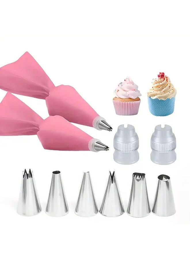 Pink Stainless Steel Cake Decorating Set With 10 Nozzles And Icing Bags For Baking - Image 1