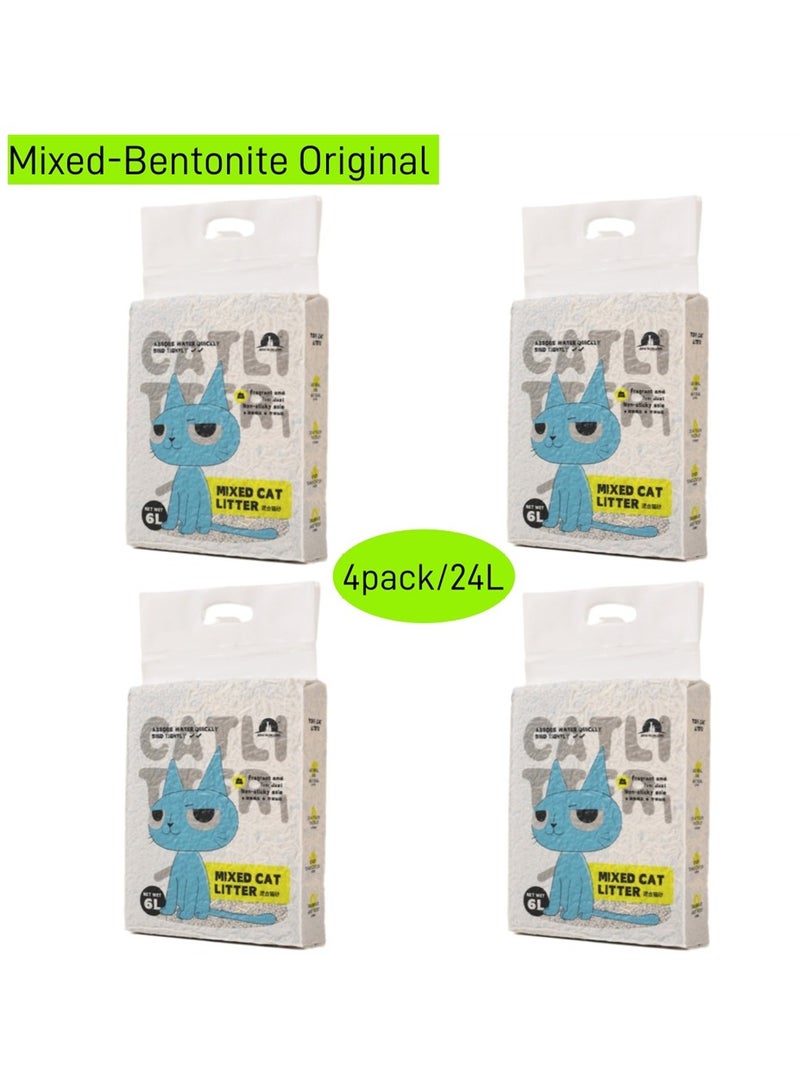 4 Packs Cat Litter, Clumping Biodegradable Absorbent Fragrance Soft Natural Been Tofu Cat Litter (Mixed Bentonite Original, 4 Packs, 24L) - Image 1