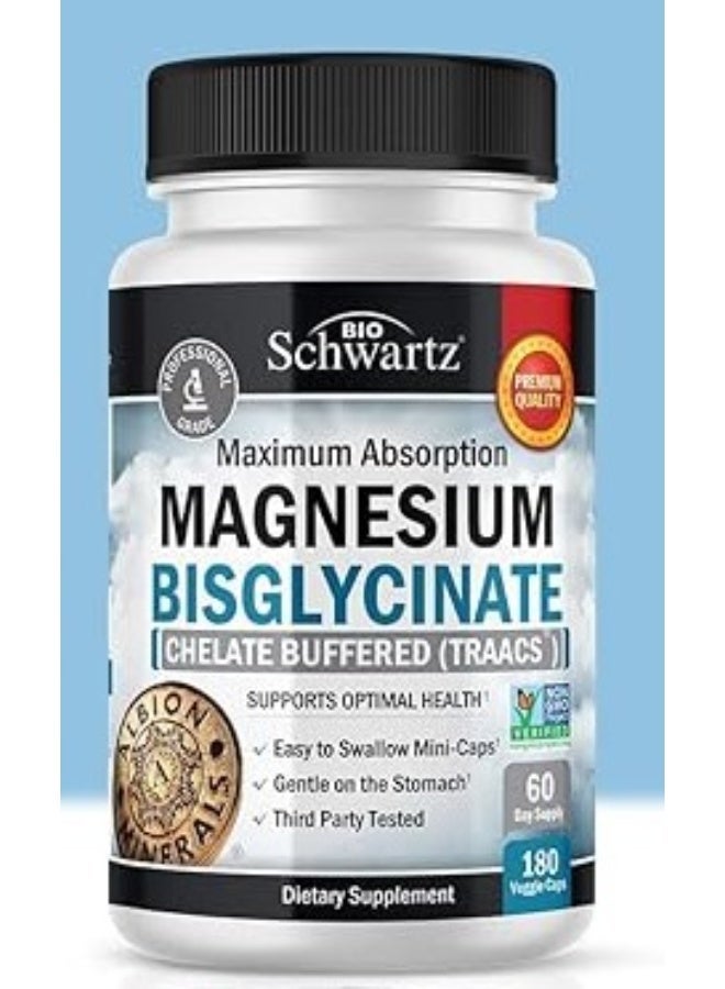 BioSchwartz Maximum Absorption Magnesium Bisglycinate 180 Veggie Caps - Image 1