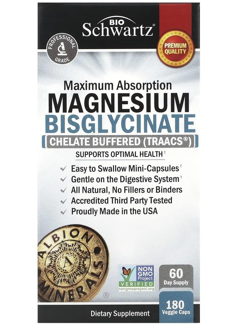 BioSchwartz Maximum Absorption Magnesium Bisglycinate 180 Veggie Caps  - Image 1