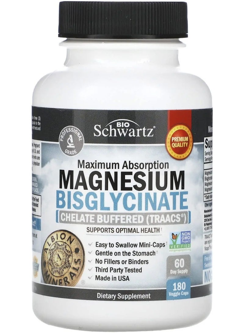 BioSchwartz Maximum Absorption Magnesium Bisglycinate 180 Veggie Caps  - Image 2