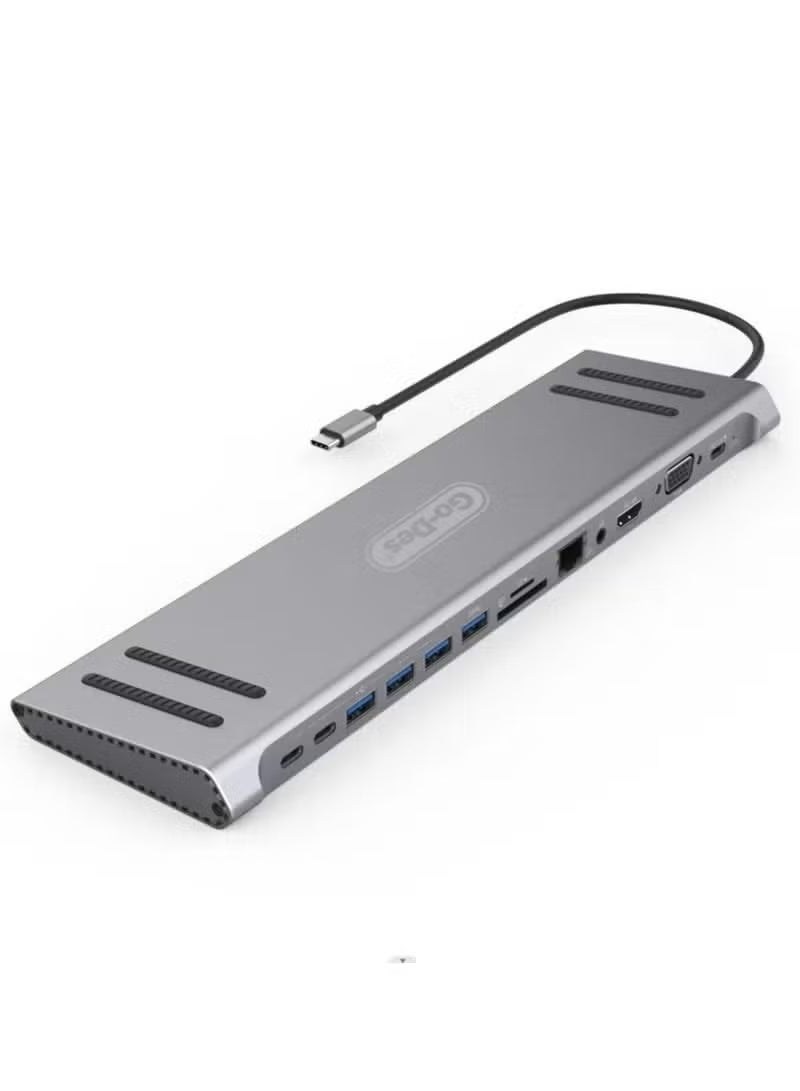 GO-DES 14 In 1 USB C Type-c Hubs Docking Station Silver - Image 1
