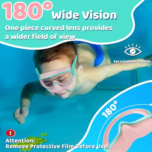 Vvinca Swim Goggles with Nose Cover, Fabric Strap Toddler Kids Swimming Goggles Diving Mask Anti-Fog/UV No Leak for Age 3-15 - Image 5