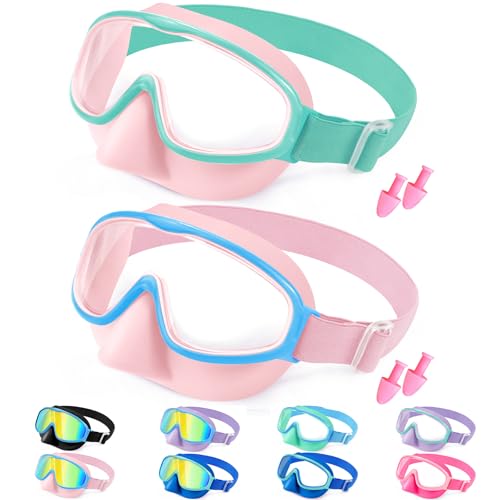 Vvinca Swim Goggles with Nose Cover, Fabric Strap Toddler Kids Swimming Goggles Diving Mask Anti-Fog/UV No Leak for Age 3-15 - Image 1