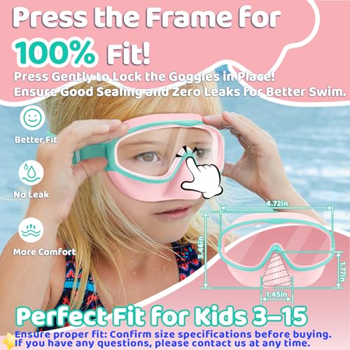 Vvinca Swim Goggles with Nose Cover, Fabric Strap Toddler Kids Swimming Goggles Diving Mask Anti-Fog/UV No Leak for Age 3-15 - Image 3