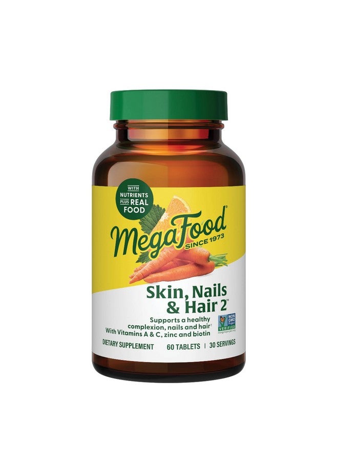 MegaFood Skin, Nails & Hair 2 - for Women & Men - Biotin, Vitamin A, C, Zinc, Vitamin B6, E, Pantothenic Acid - Vegan - Made Without 9 Food Allergens - 60 Tabs (30 Servings) - Image 1