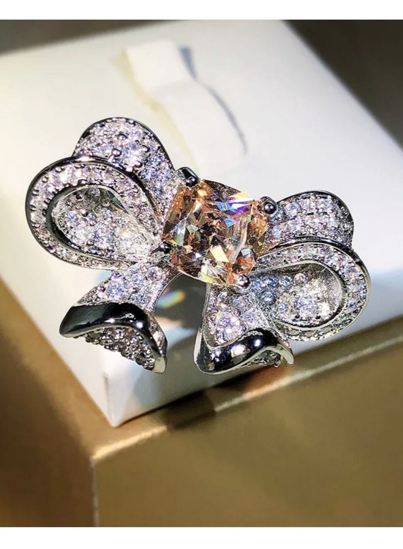 STRATEG 925 Sterling Silver Cubic Zirconia Studded Ring - Image 2