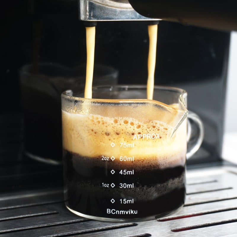 BCnmviku 2 Pack Double Spouts Measuring Triple Pitcher Milk Cup 75ML Espresso Shot Glasses Parts Clear Glass - Image 3