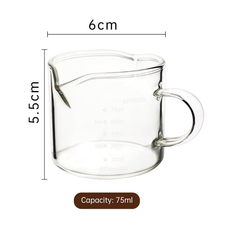 BCnmviku 2 Pack Double Spouts Measuring Triple Pitcher Milk Cup 75ML Espresso Shot Glasses Parts Clear Glass - Image 2