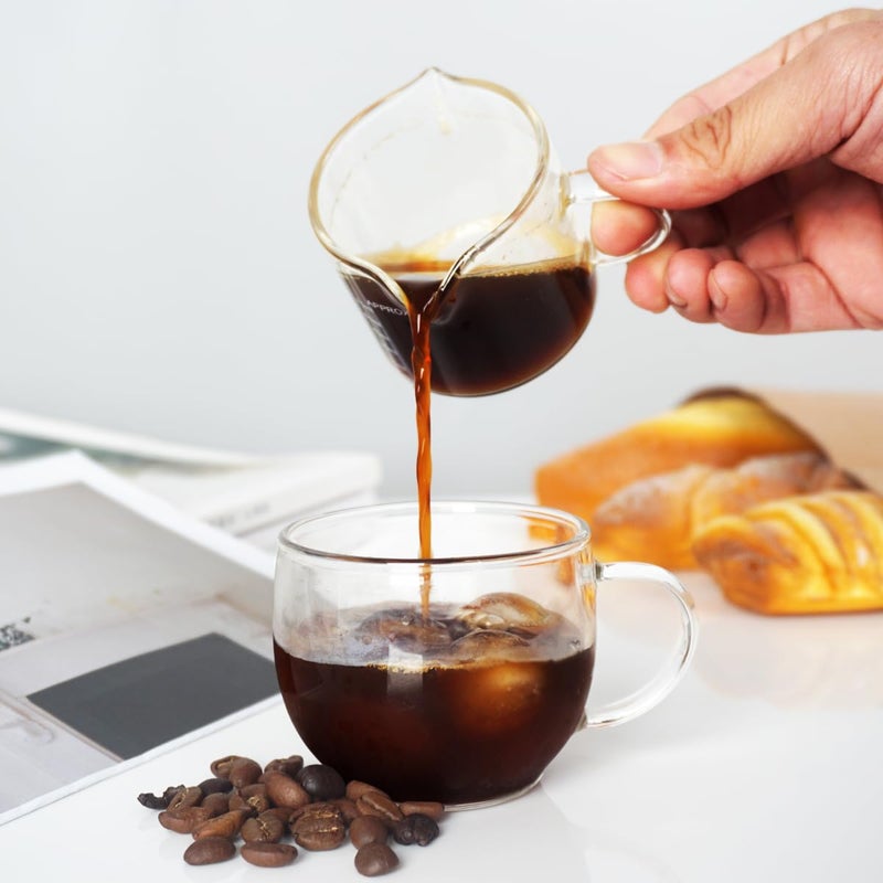 BCnmviku 2 Pack Double Spouts Measuring Triple Pitcher Milk Cup 75ML Espresso Shot Glasses Parts Clear Glass - Image 5