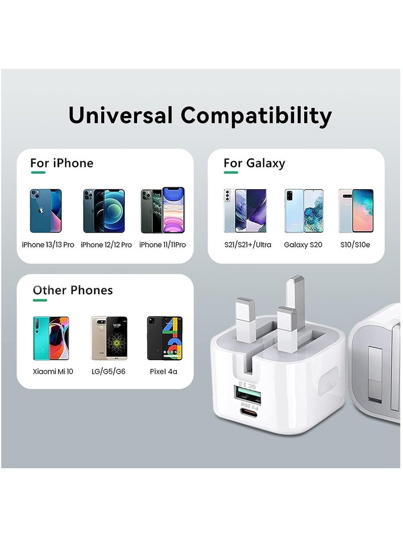20W USB C Charger Block, 2-Ports [USB-C + USB] Charging Station, QC PD3.0 GaN Fast Charging Block, Type C Power Adapter for iPad Pro/iPhone/Samsung Note/Galaxy (Not with Cable)