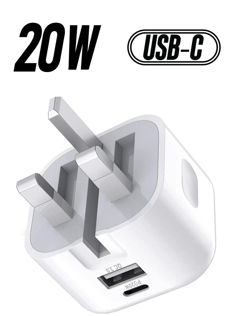 20W USB C Charger Block, 2-Ports [USB-C + USB] Charging Station, QC PD3.0 GaN Fast Charging Block, Type C Power Adapter for iPad Pro/iPhone/Samsung Note/Galaxy (Not with Cable)