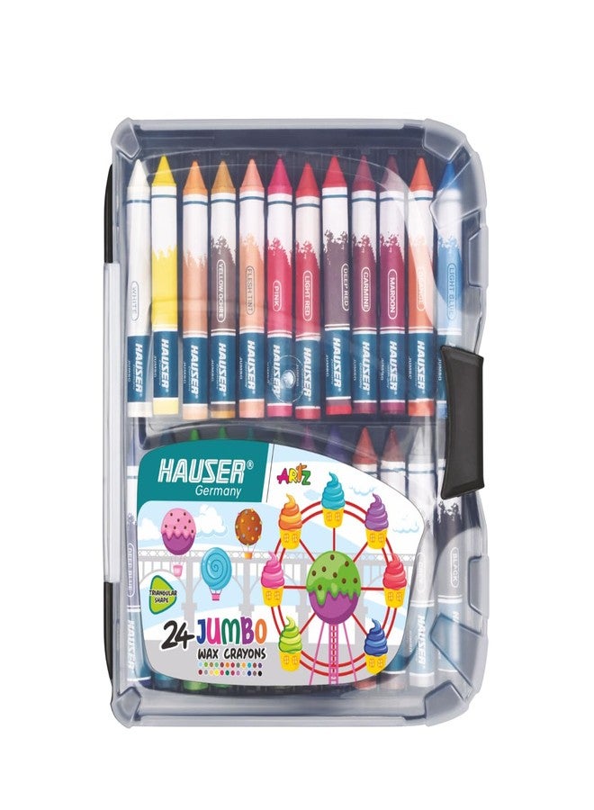 HAUSER ARTZ JUMBO WAX CRAYONS - 24 COLORS | Non Toxic Crayons | Extra Long Wax Crayons, Pack Of 2 (48 PCS) - Image 1
