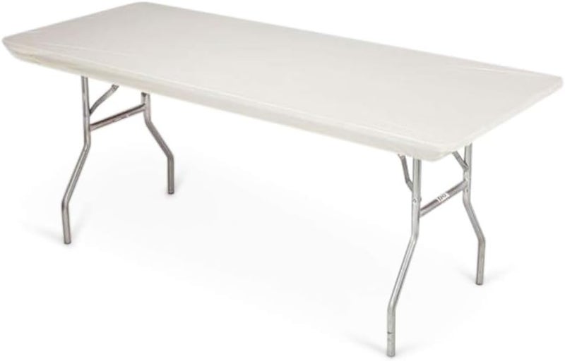 Kwik-Covers 6' Rectangle Plastic Table Covers 30" x 72", Bundle of 5 (Ivory) - Image 1