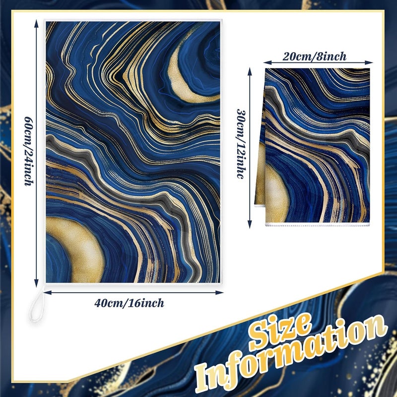 Boyiee 6 Pcs Christmas Marble Hand Towels Blue Kitchen Towels Blue and Gold Towel Modern Gifts Absorbent Soft Decorative Dish Cloths Tea Towel Set Kitchen Decor Ocean Gift for Xmas Farmhouse Bathroom - Image 4