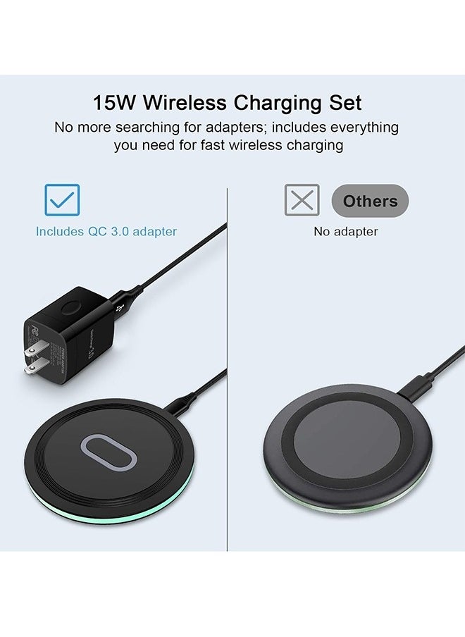 Generic - Wireless Charger Samsung Fast Charging Pad for Samsung Galaxy S24/S23 Ultra/S22/S21/Z Flip 6 5,15W Wireless Charging Station Charger Mat with QC Adapter for Google Pixel 9 8a 7a 8 7 Pro 6,iPhone 15 14 - Image 1
